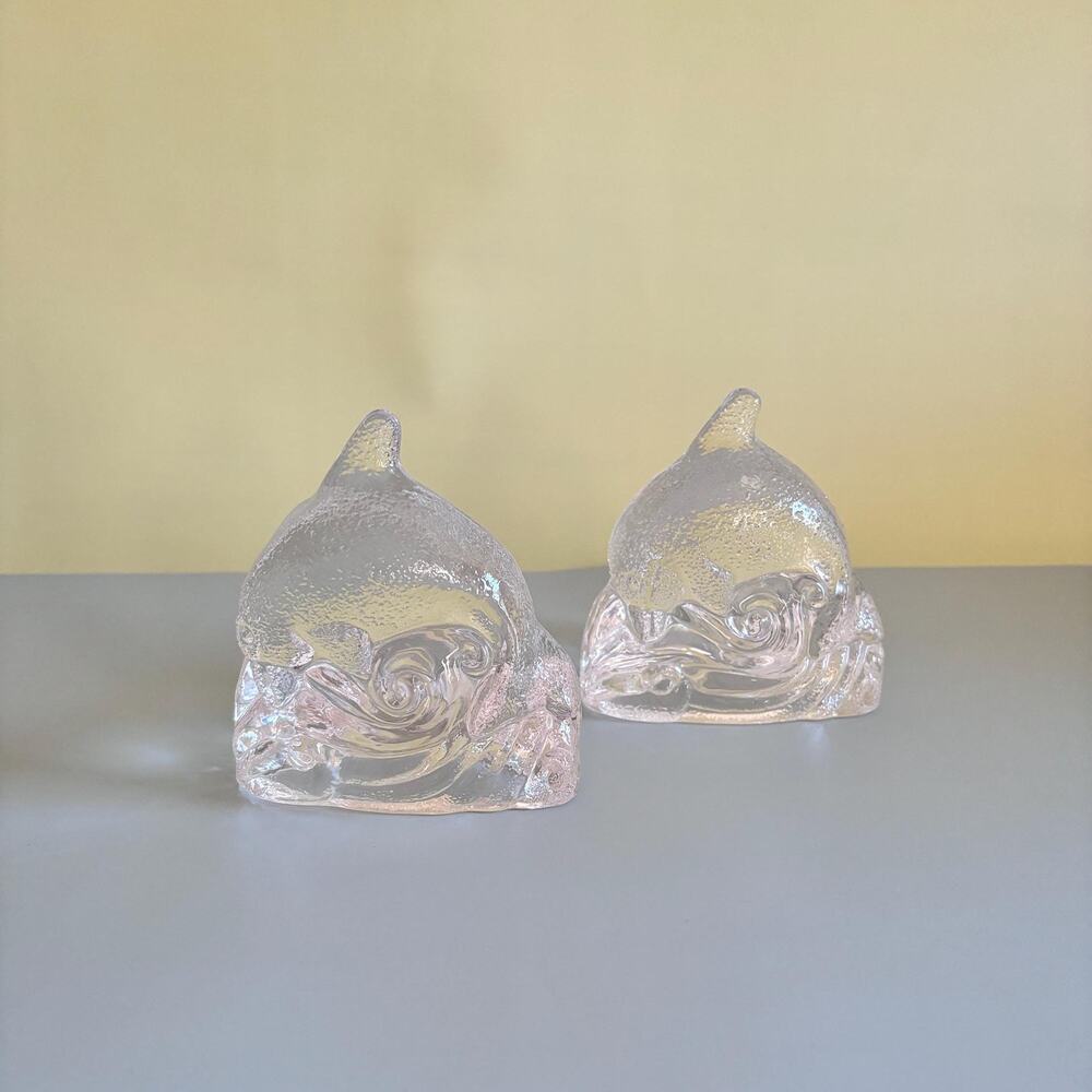 Partylite Dolphin Tealight Holders-Heavy Glass Candle Set-Retired Coastal Décor